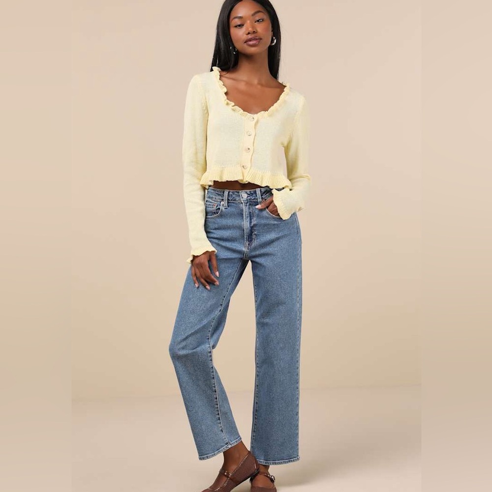 Lulus Light Yellow Ruffled Cropped Cardigan - Picture 4 of 6